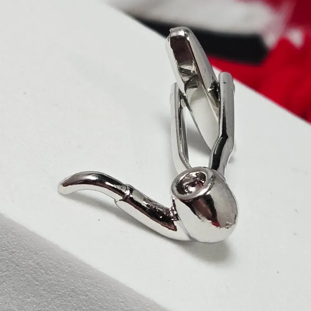 Vintage Pipe Cufflinks Silver Eclectic Gentleman Grandpa Style Business Tux Gift